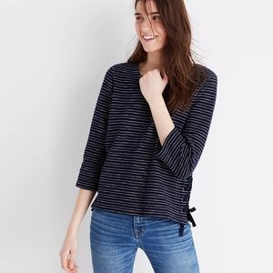 Madewell Striped Side-Lace Top in Navy